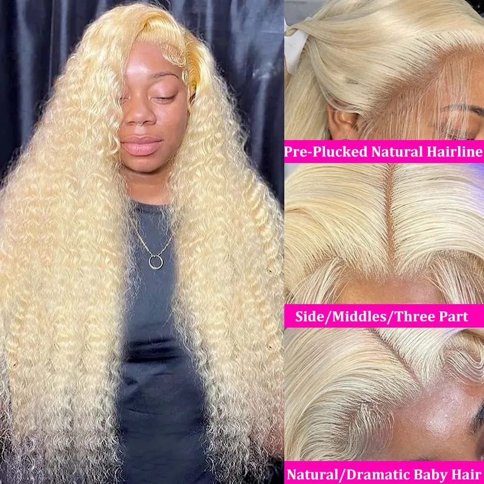 613 Honey Blonde Color 13x4 Deep Wave Transparent Lace Frontal Wigs Remy Brazilian Water Curly Human Hair For Women Pre Plucked