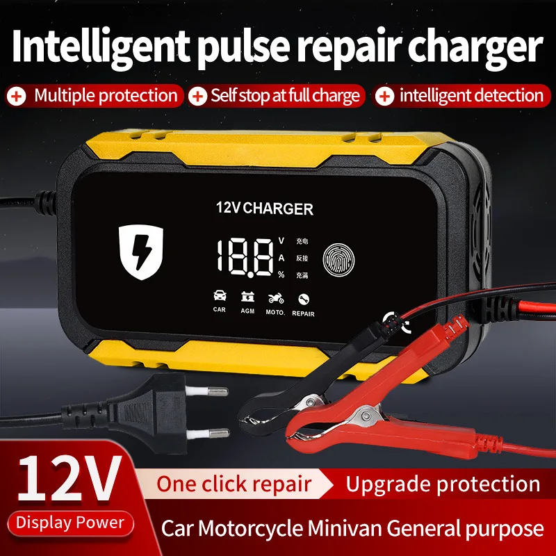 

Smart Car Battery Charger 12V6A LED Display Pulse Repair Fast Charge for Lead-Acid Batteries Auto Motorcycle/