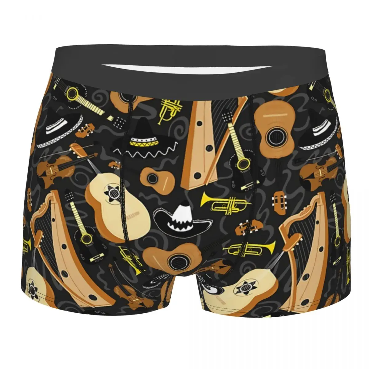 

Mariachi Band On Charcoal Grey Men Boxer Briefs Music Pattern Art Highly Breathable Underwear High Quality Print Shorts Gift