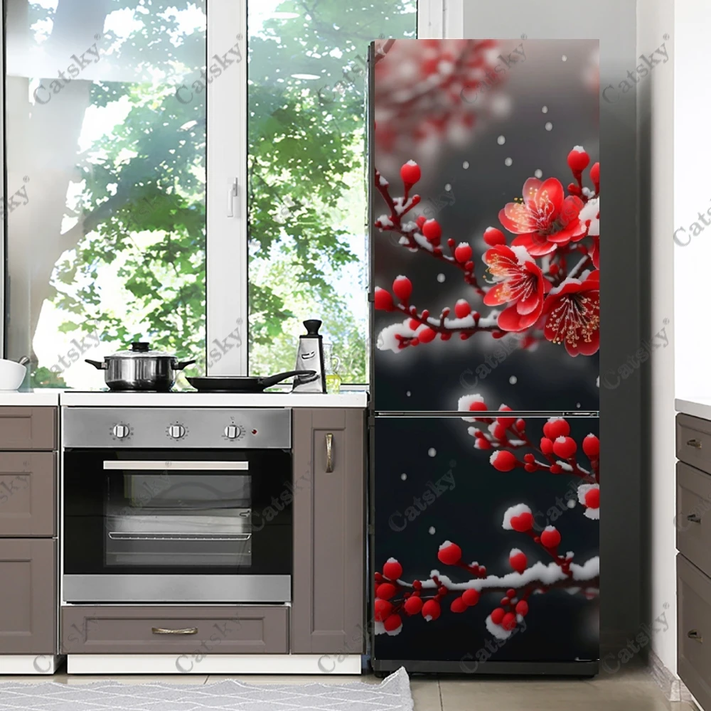 

Cherry blossoms Refrigerator Stickers Home Decor Kitchen Murals DIY Wall Stickers Vinyl Self-Adhesive Party Stickers