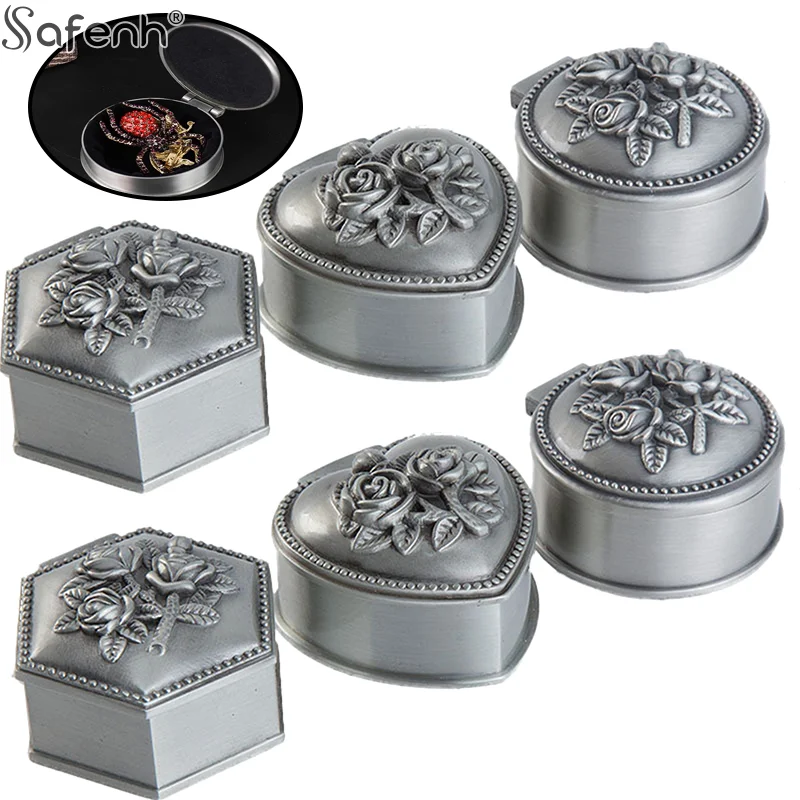 

1*Small Size Retro Metal Jewelry Box Vintage Flower Carved Home Decor Trinket Case Ring Bracelet Pendant Storage Beads Organizer