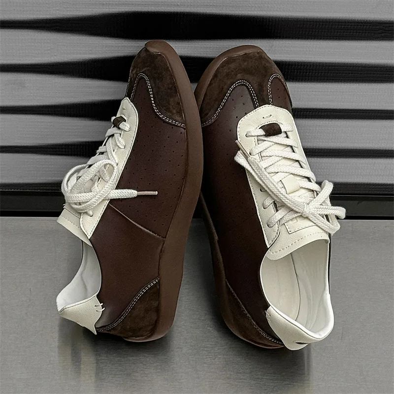 

High Quality Casual Retro Comfortable Shoes Men Round Toe Flat with Shallow Lace Up Sneakers Leather Shoes Couple Walk Footwear