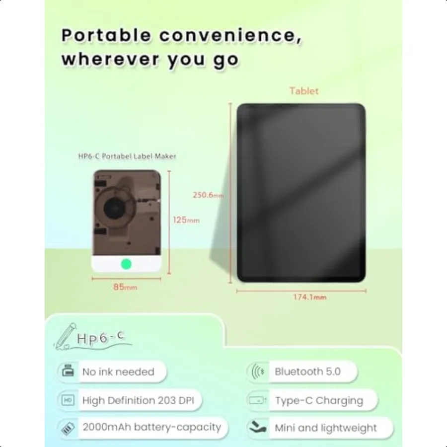 Etichettatrice Bluetooth hine con nastro HP6C Etichettatrice portatile per articoli scolastici Mini stampante per etichette per piccoli etichettatrici aziendali Mul