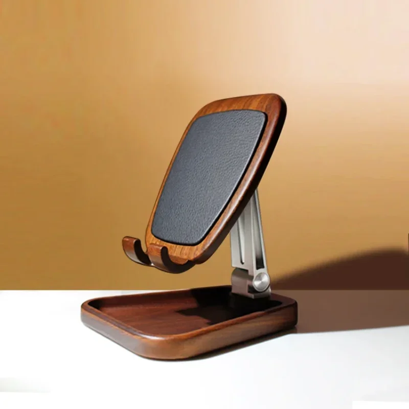 Black Walnut Mobile Phone Stand Foldable Desktop Holder Live Broadcast Suitable For Apple Racks Home Storage