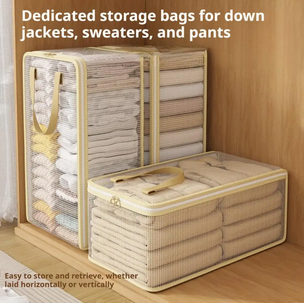 Transparent PVC Clothes Storage Bag Large Capacity Foldable Quilt Organizer with Reinforced Handles Dustproof Wardrobe Organizer