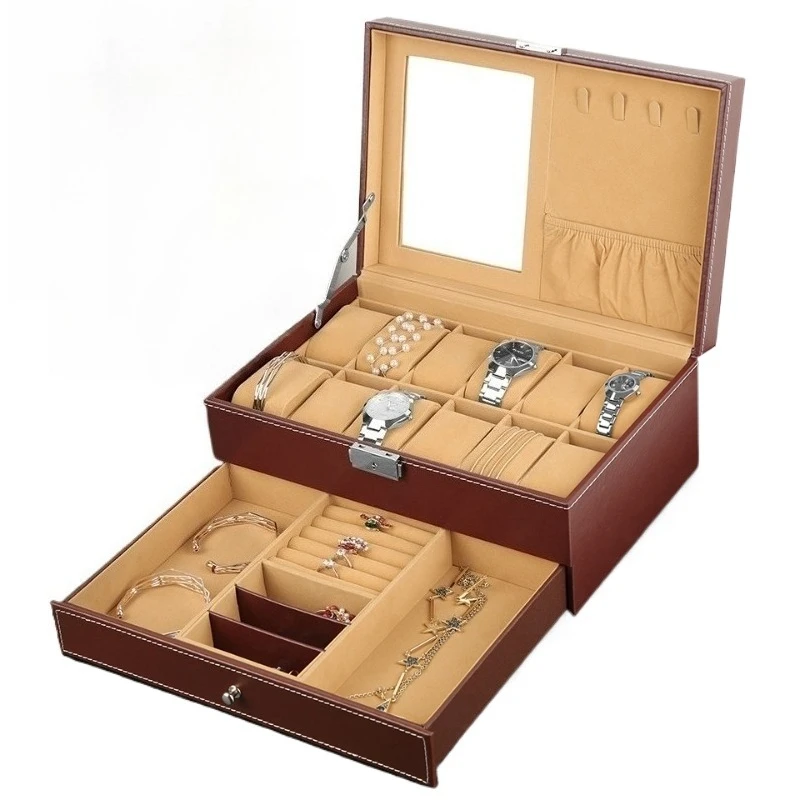 Double Layered Watch Boxes 12 Slot Watches Jewelry Storage Box Portable Wrist Watch Jewelry Organizer Case Leather Watches Cases