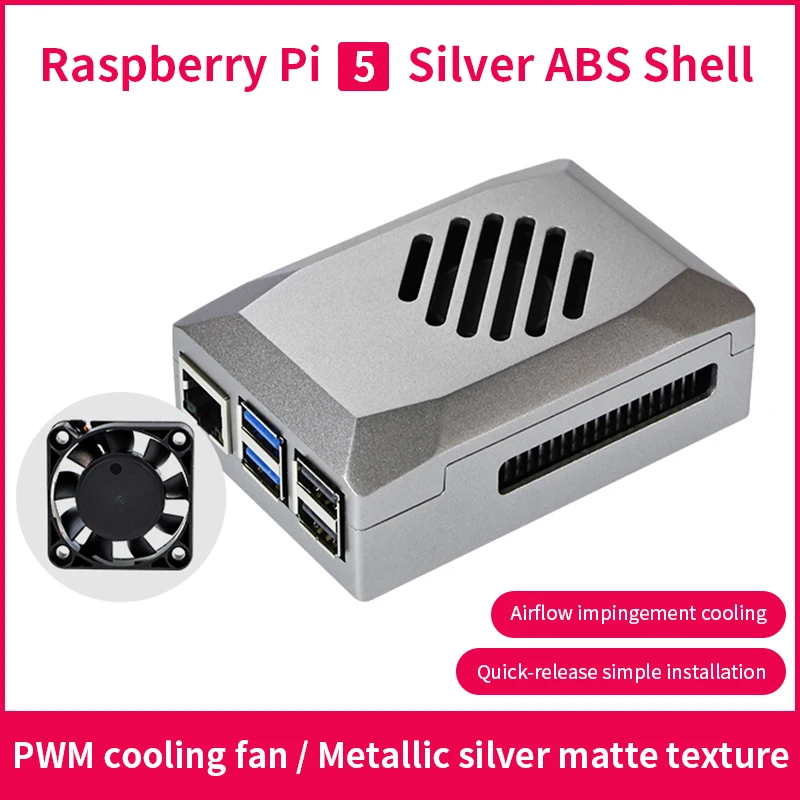 

Raspberry Pi 5 Silver Shadow чехол с PWM охлаждающим вентилятором ABS корпус подходит для кнопки питания активного кулера для Pi 5