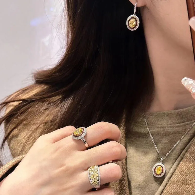 Xiaoyan's new 100% S925 silver yellow diamond 7 * 9 niche design earrings for women's anniversary commemorative gift