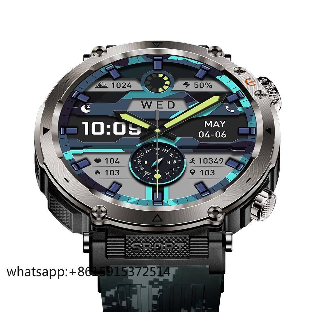 TLCRETE  HT30 Sports Smartwatch with Flashlight IP68 Waterproof Round Screen BT Call Health Monitoring Relojes Smart Watch for