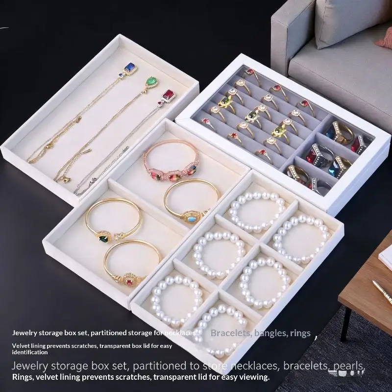 Schmuckkästchen- und Schalen-Set mit Flockbeschichtung, staubdicht, rutschfest, erhältlich in 4/6/8-teiligen Sets, ideal für die Schmuckaufbewahrung zu Hause, im Badezimmer oder auf Reisen, als Geschenk geeignet. – Detail 3