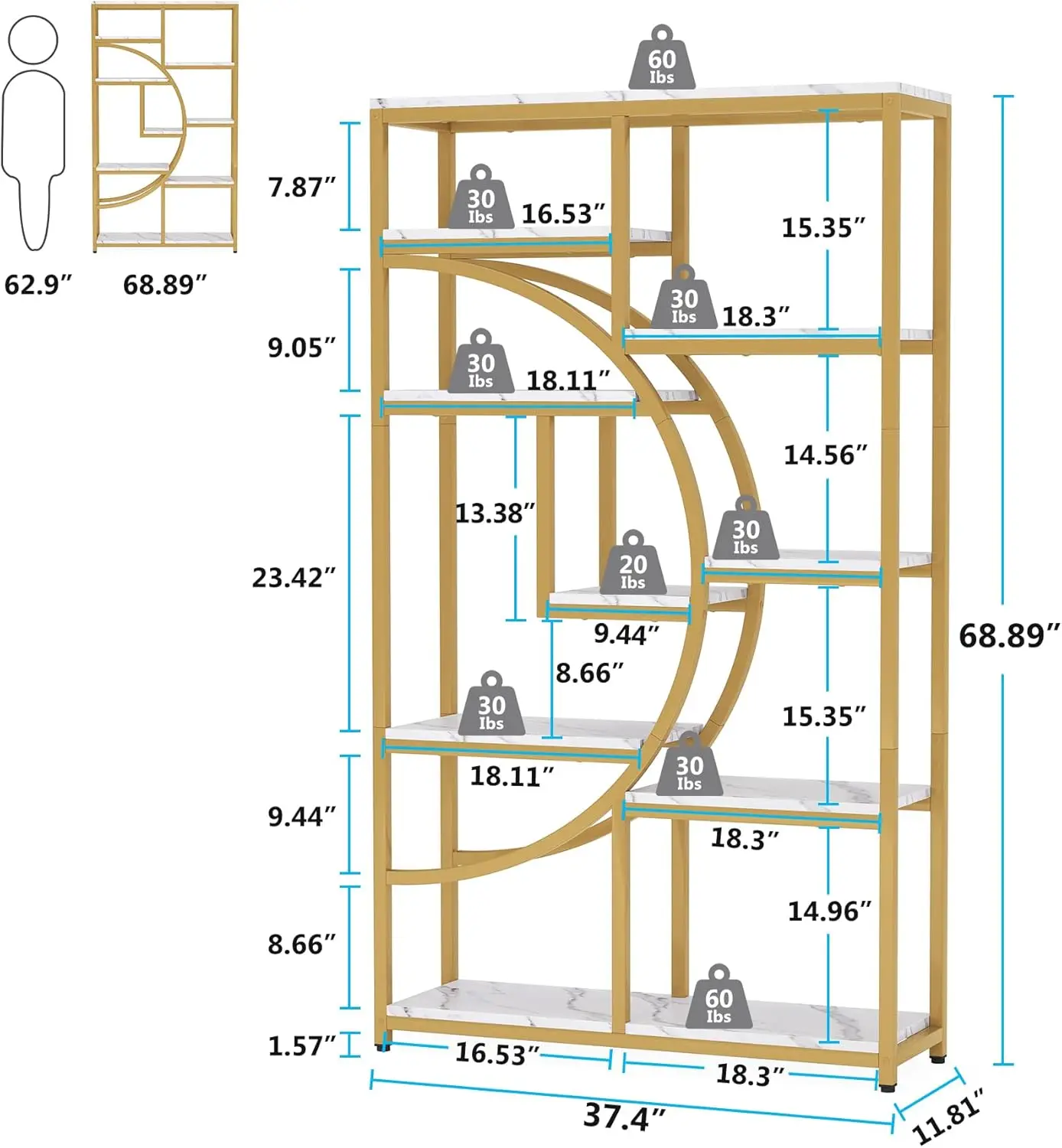 خزانة كتب صناعية مكونة من 5 طبقات، أرفف كتب طويلة قائمة بذاتها، منظم تخزين مع رف تخزين 9 أرفف تخزين مفتوحة