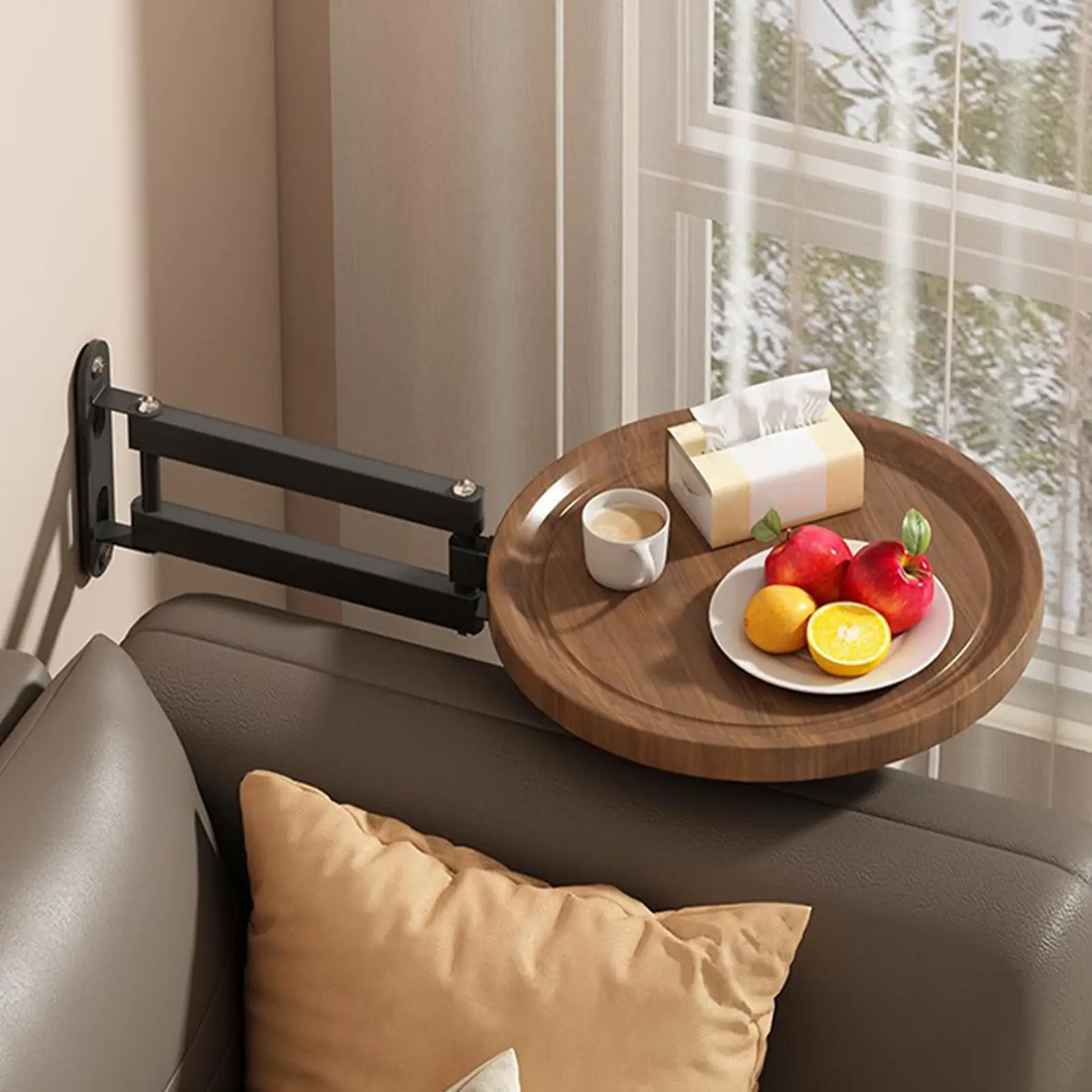 

Folding Wall Table For Bed Retractable Wall Mounted Desk Small Round Tray Rotatable Bedside Storage Holder