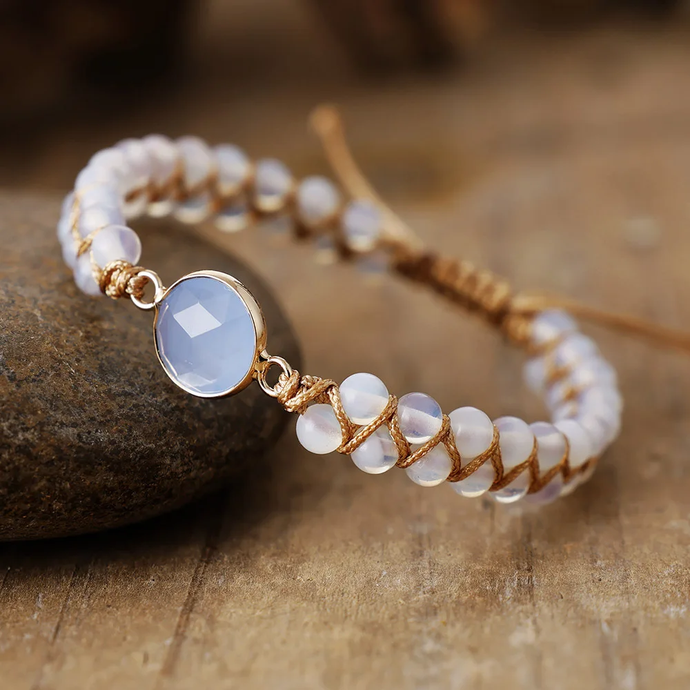 Luxury Handmade Adjustable Double Layer Woven Friendship Bracelet Natural Gem Beads Optional Amethyst Rose Quartz Opal Amazonite