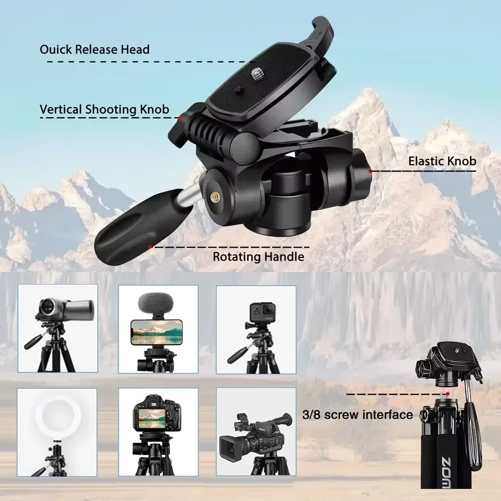 

187cm/73.6in Tall Zomei Aluminum Alloy Portable Tripod for Camera DSLR Canon Nikon, 360 Degree Panorama Photography Phone Stand