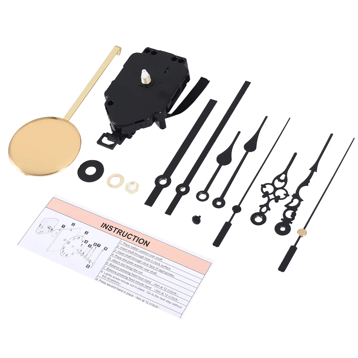 DIY Pendulum Clock Movement Mechanism with 3 Pairs Different Hands Quartz Repair Shaft Wall Clock Kit Parts Replacement