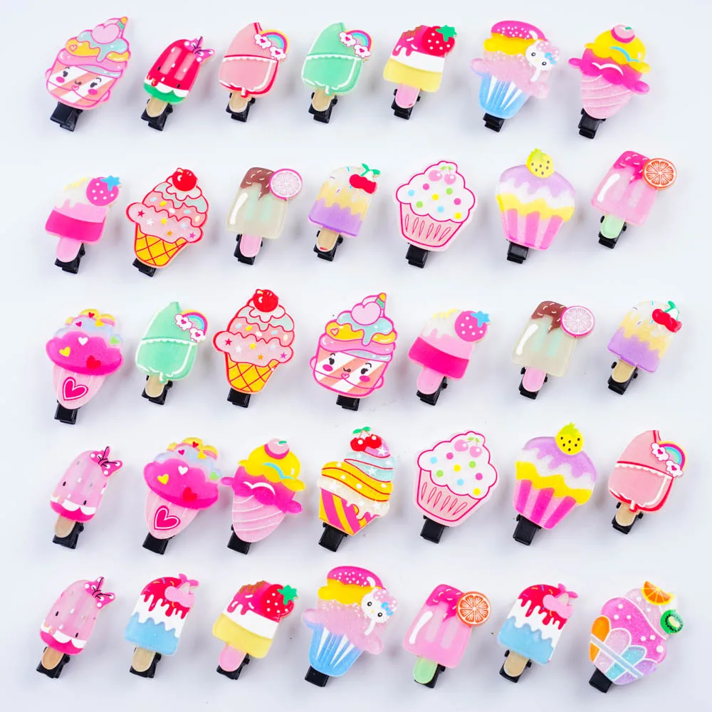 10Pcs/Lot Fashion Cute Cartoon Ice Cream Animal Hairpin Girl Child Lovely Clips Headband Barrette Headwear Accessories Mix Style