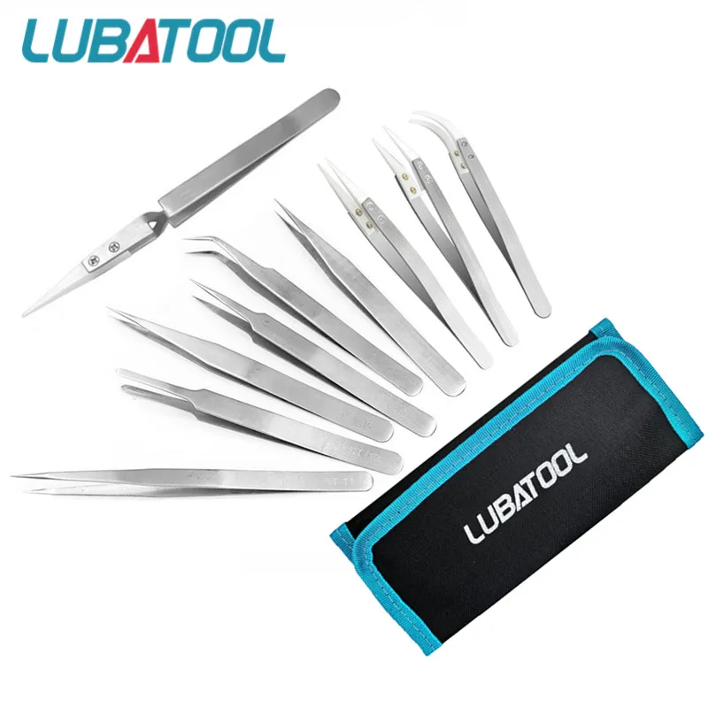 9/10 Pcs Stainless Steel Ceramic Tweezers Set Bag Electronic Mobile Phone Watch Repair Tools Hands Installation Work Tweezers