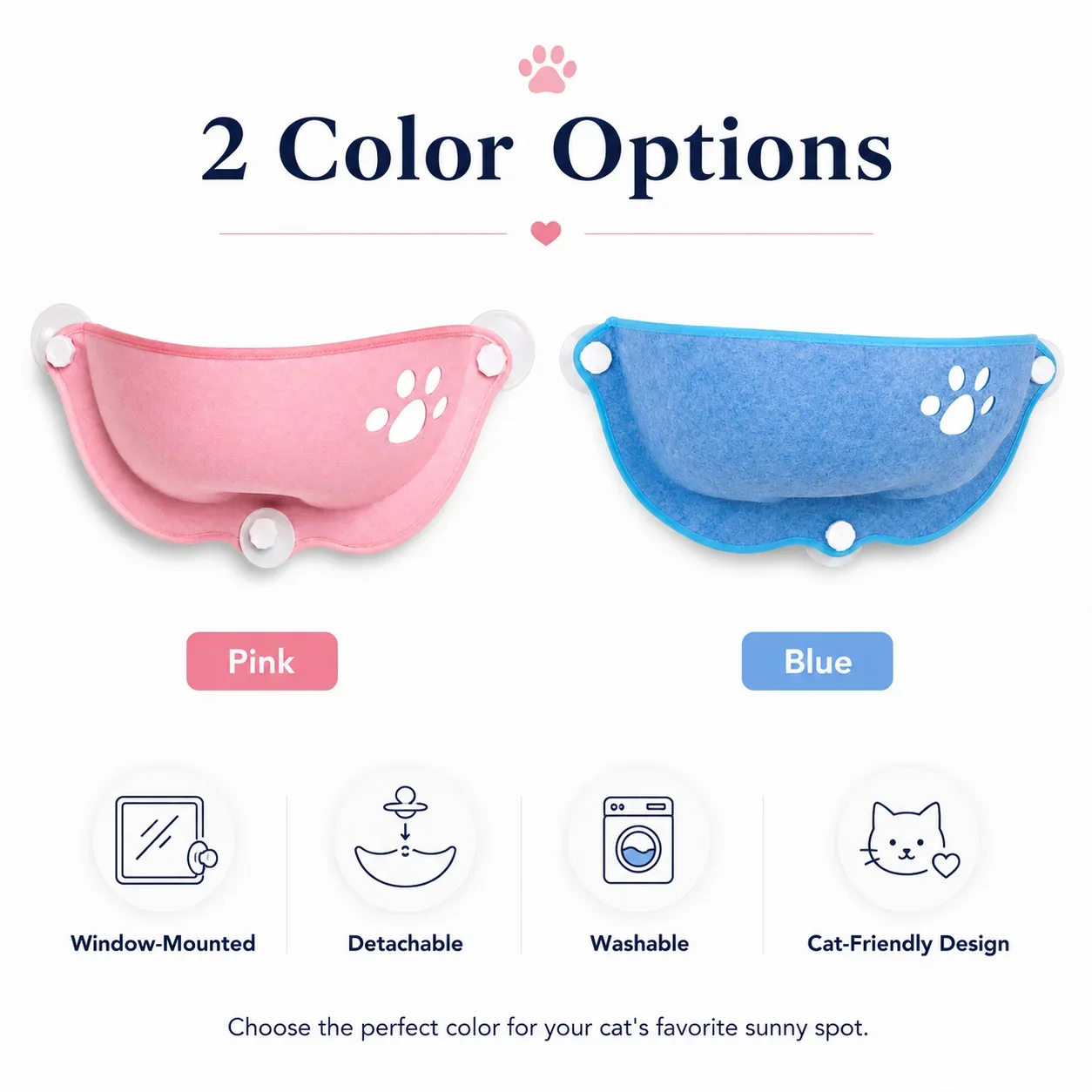 Felt Cat Window Hammock, Crescent Suction Cup Hanging Bed, Detachable Washable Sunbathing Perch