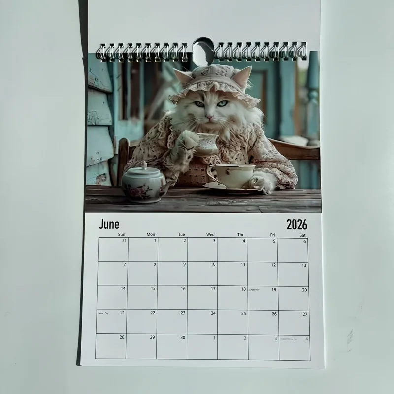 2026Новогодний календарь, настенный календарь с рабочим котом, катающийся кот, питьевой кофе с котом, настенное украшение, подвесной календарь