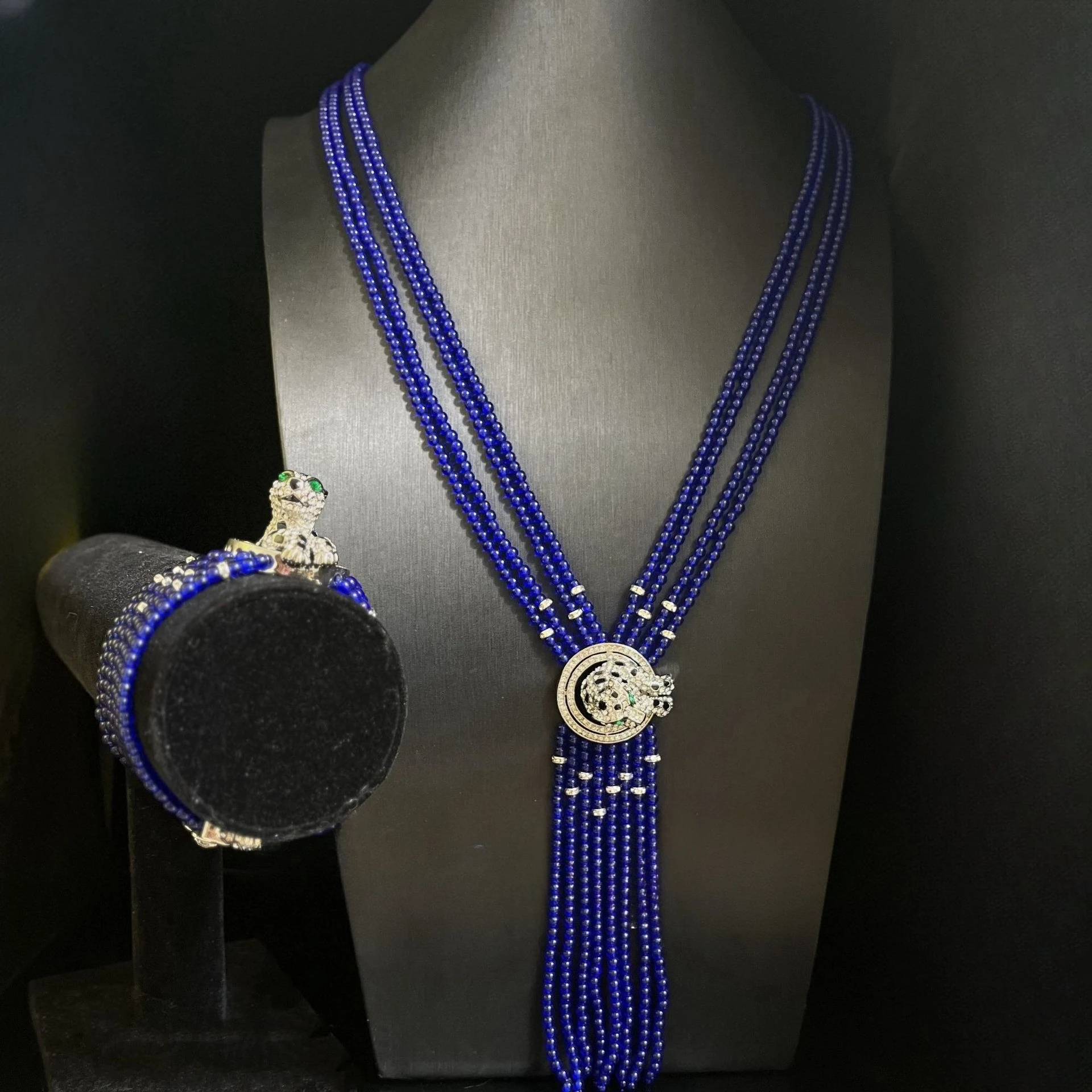 

Ожерелье и браслет из бисера, женские украшения, синяя многослойная нить с хрустальной подвеской, элегантные аксессуары для подарков на вечеринку