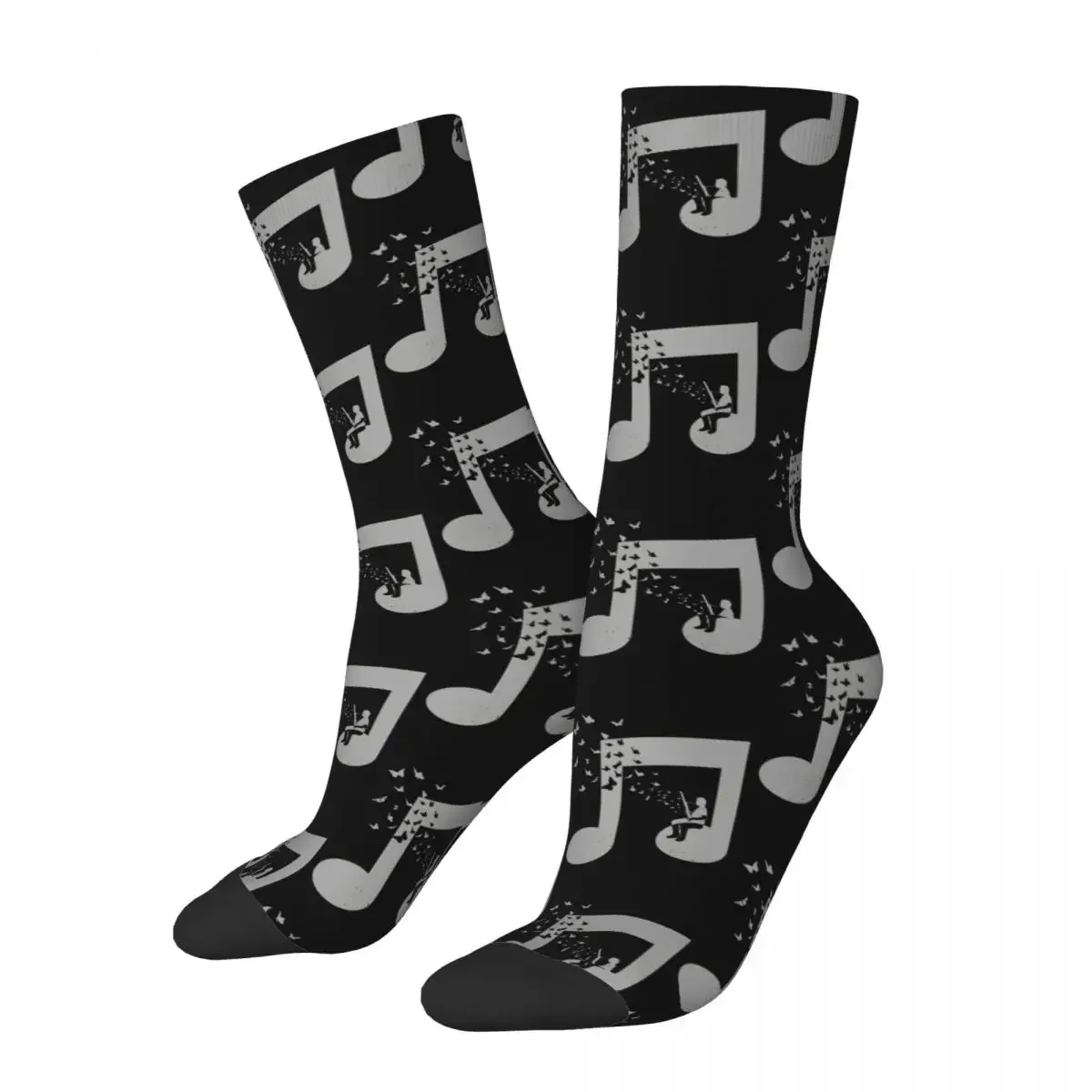 Funny Crazy Sock for Men Bassoon Hip Hop Harajuku Music Notes Seamless Pattern Printed Boys Crew Sock Novelty Gift