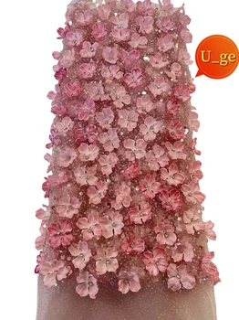 2024 האחרונה באיכות הטובה ביותר ואלגנטית 3D רך רקומים רך רקומים עם בד אבנים הגדול ביותר עבור שמלת כלה מסיבת חתונה u_ge5368