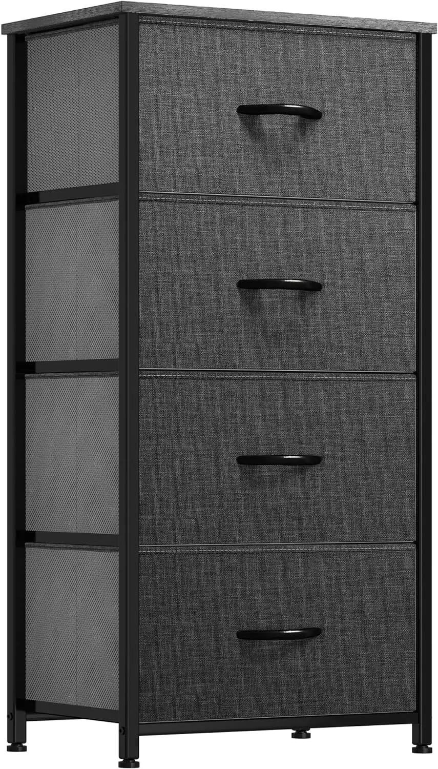 Storage Tower with 4 Drawers - Fabric Dresser, Organizer Unit for Bedroom, Living Room, Closets & Nursery - Sturdy Steel Frame