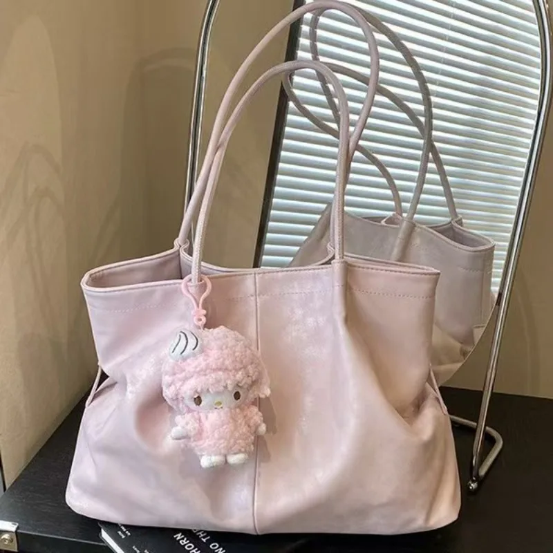 

Large Capacity Solid Color Casual Shoulder Bag Soft Leather Tote Bag Minimalist Design For Work Women Lightweight Commut Handbag