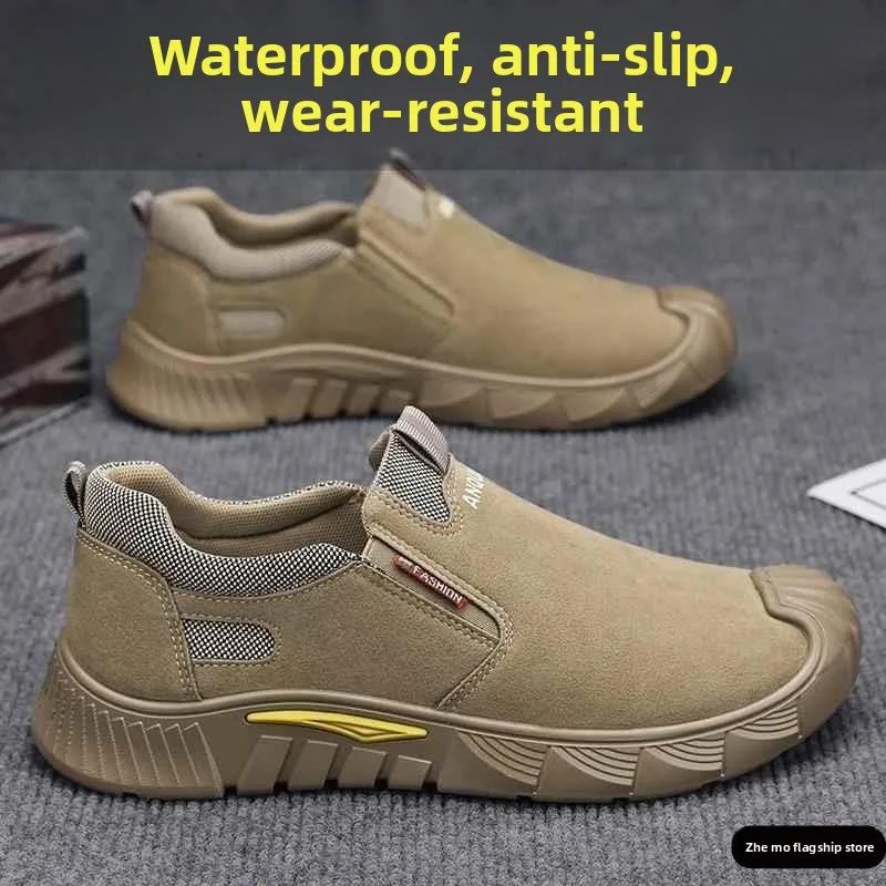 

Мужские легкие дышащие износостойкие ботинки для стройплощадки и сварки, весна-осень, из полиуретана, с круглым носком, на молнии...