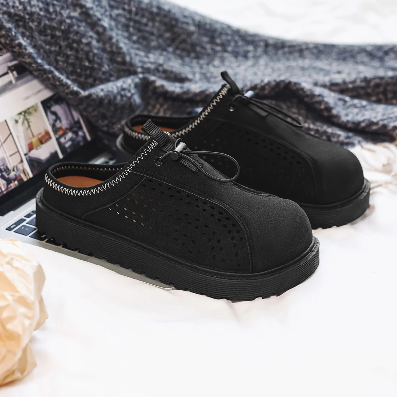 Men Summer Thick Sole Closed Toe Clogs Breathable Hollow Out Backless Slip On Shoes Outdoor Casual Slippers