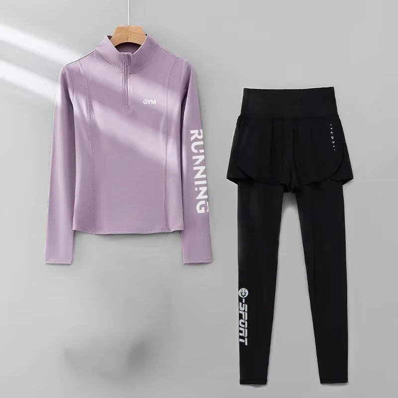 Running suit women's new half zipper student photoshoot, long sleeved slimming professional sports quick drying suit set