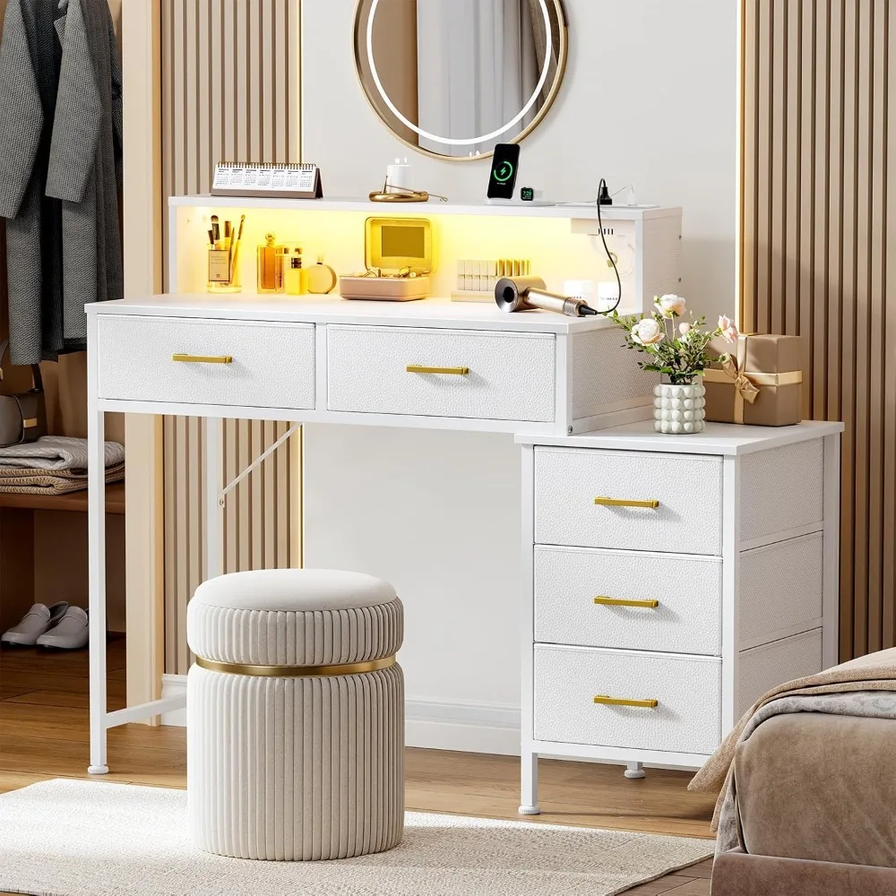 Kousei 47.2 مكتب الغرور المعاصر مع 5 أدراج قماش، ومحطة شحن متكاملة، وطاولة مكياج موفرة للمساحة لغرفة النوم #2