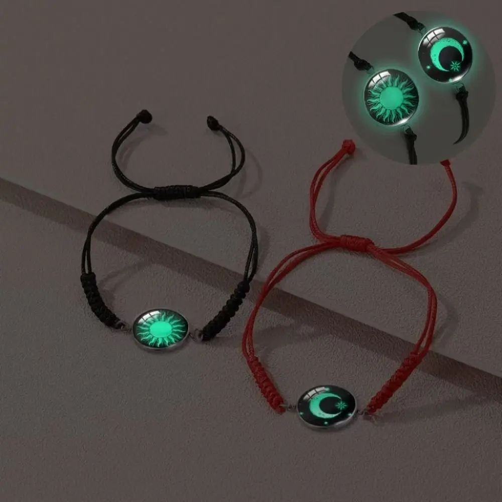 سوار منسوج قابل للتعديل للعشاق ، يتوهج في الظلام ، سحر من الفولاذ المقاوم للصدأ ، الشمس والقمر ، هدية رومانسية للزوجين ، 2.