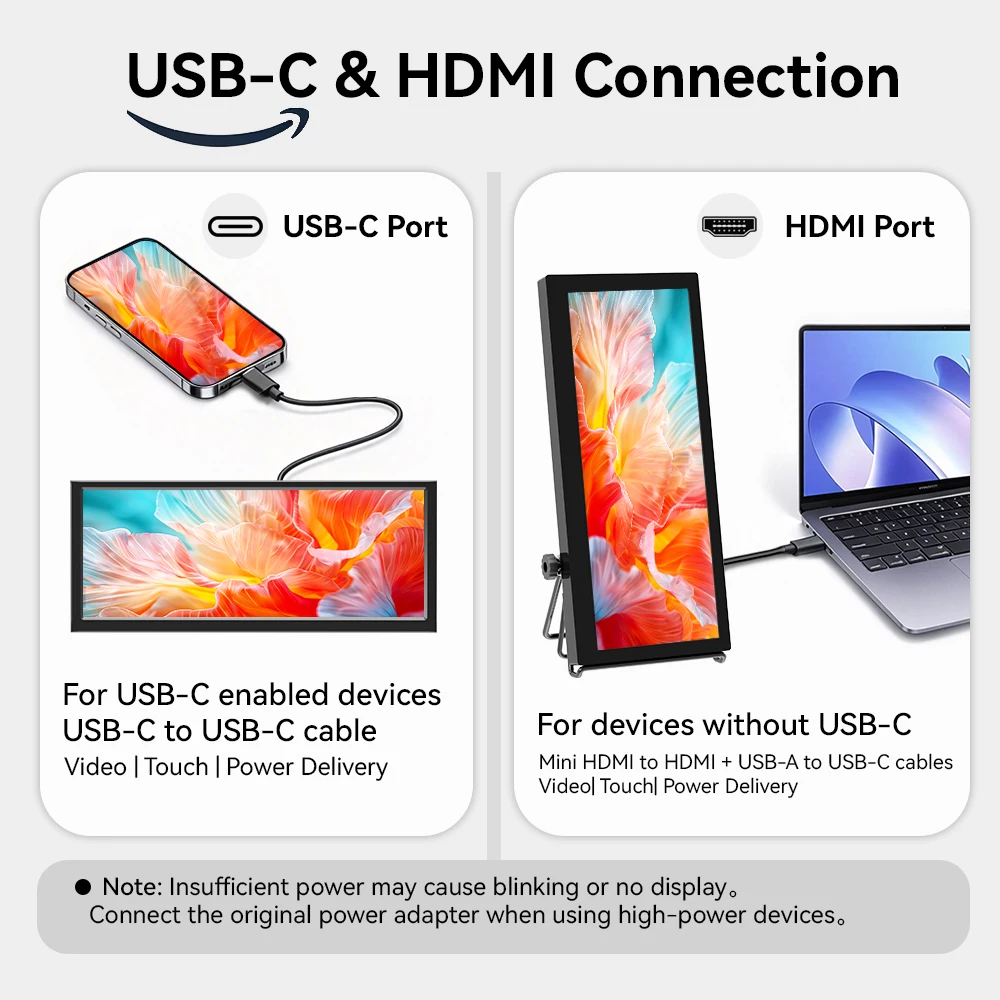 Monitor táctil portátil de 12,3" con HDMI y USB C, pantalla IPS LCD de 1920x720, barra de visualización de temperatura para computadora, pantalla panorámica