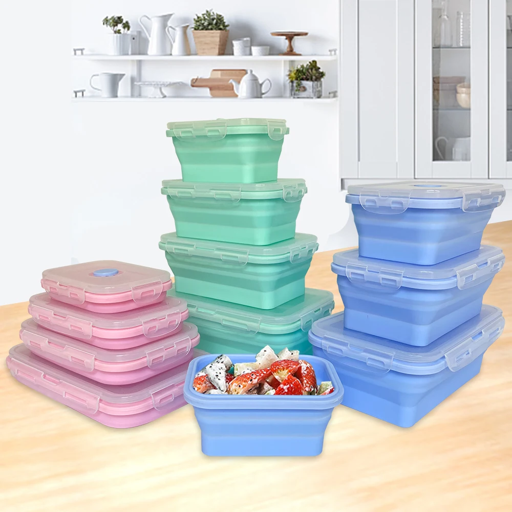 350-1200ml Portable Bento Lunch Box Collapsible Silicone Food Container Microware Home Kitchen Outdoor Food Storage Containers