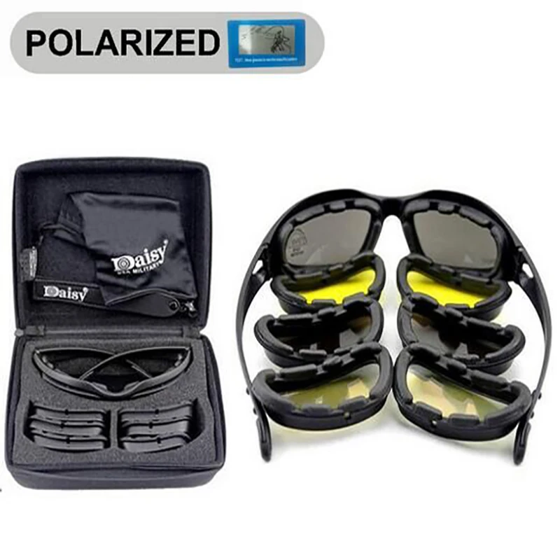 Daisy C5/X7 occhiali tattici polarizzati occhiali sportivi softair occhiali da sole da uomo a 4 lenti occhiali militari di protezione da tiro