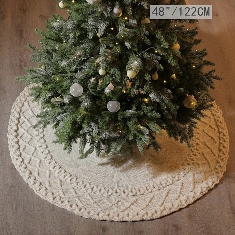 48 Inch Knitted Christmas Tree Skirt Knitted Thick Rustic Xmas Holiday Decoration Gift for Christmas Holiday Christmas Supplies