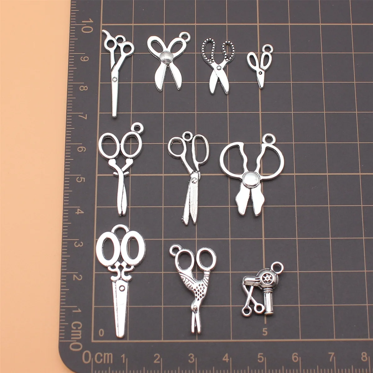 10pcs Antique Silver Color Scissors Charms Collection For DIY Jewelry Making, 10 Styles, 1 of Each