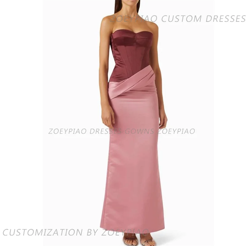 Sexy Red/Pink Satin Back Slit Prom Dresses Pleat Long Sleeveless Custom Casual Formal Evening Dress Women Party Gowns 2024