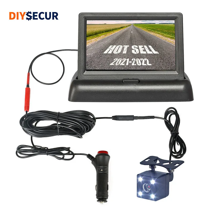 DIYSECUR 4.3inch Foldable TFT LCD Car Monitor Vehicle Rear View Reverse Backup Car Camera Parking System Easy Installation