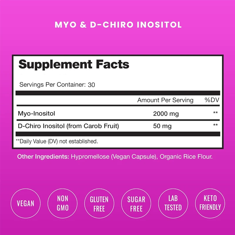 Inositol and D-Chiro Inositol Supplements for Ovarian and PCOS Support 60Vegetarian Capsules for Female Fertility and PH Balance