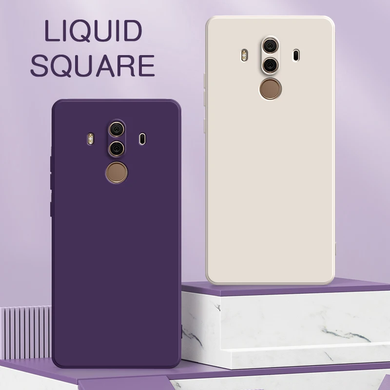 Casing Silikon Cair Kotak Asli untuk Huawei Mate 9 10 Pro Kamera Pelindung Penutup Belakang Ponsel Imut Mate9 Mate10 10Pro Fundas