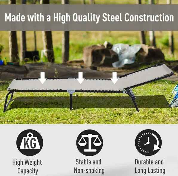 Outsunny Cream Reclining Mesh Lounge, Outdoor Breathable Chaise Bed