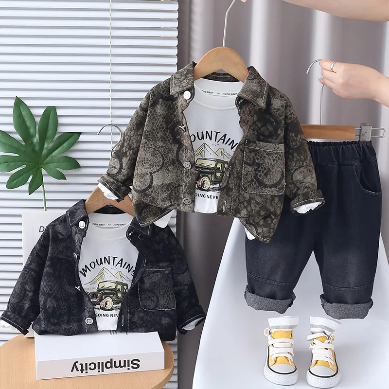 

Комплекты одежды для мальчиков, весна-осень 2021, детские куртки, футболки, джинсовые штаны, модный костюм из 3 предметов для малышей, спортивные костюмы, детская одежда, От 5 лет