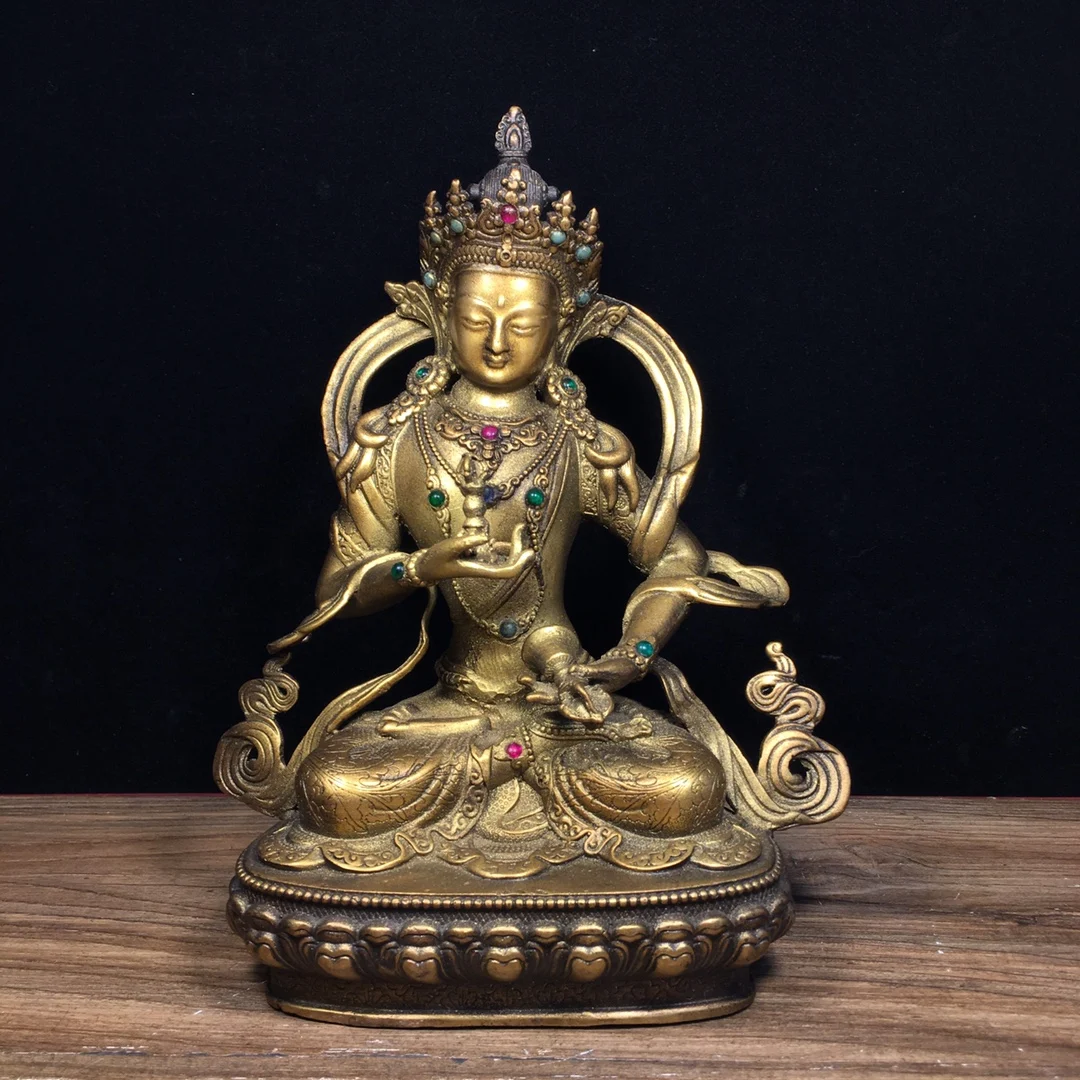 Pure copper inlaid with multiple treasures, Vajrasattva Antique bronze statue Length 15cm, width 8cm, height 21.5cm weight 1065g