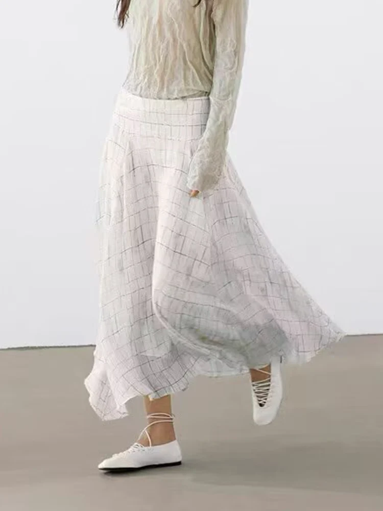 

European style new women's fashion versatile temperament irregular skirt drape plaid mid-length skirt