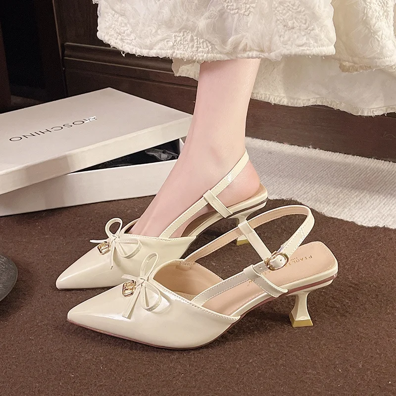 Elegantes y sexys sandalias de tacón alto con punta en pico y lazo de mariposa para mujer, estilo nuevo de primavera-verano, ...