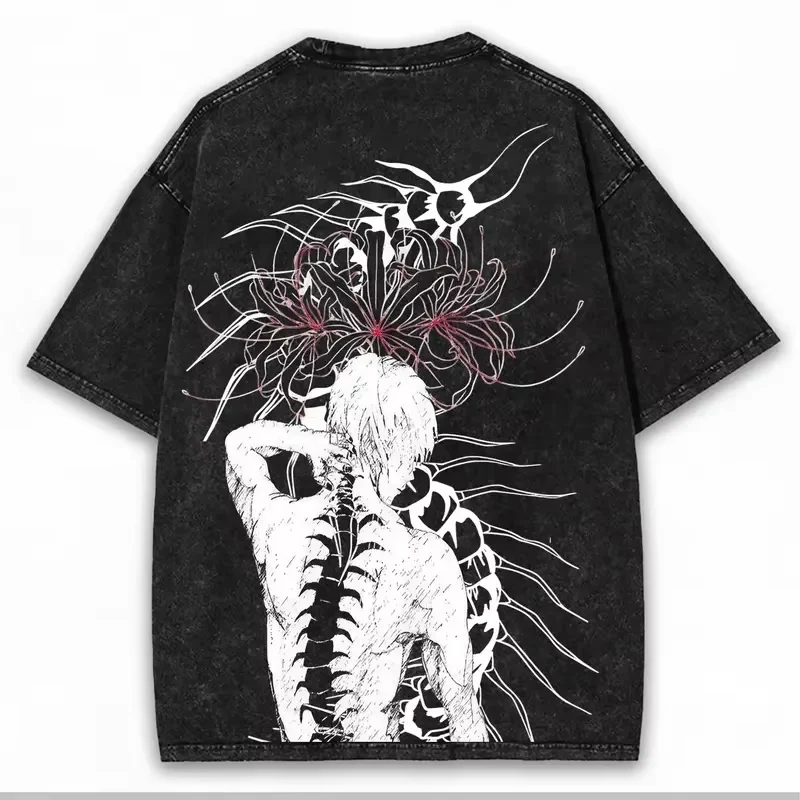 2026 New Tokyo Ghoul Kaneki Ken Anime Vintage Washed Print T-shirt Oversized Short Sleeve Tops Unisex Trendy Casual Streetwear