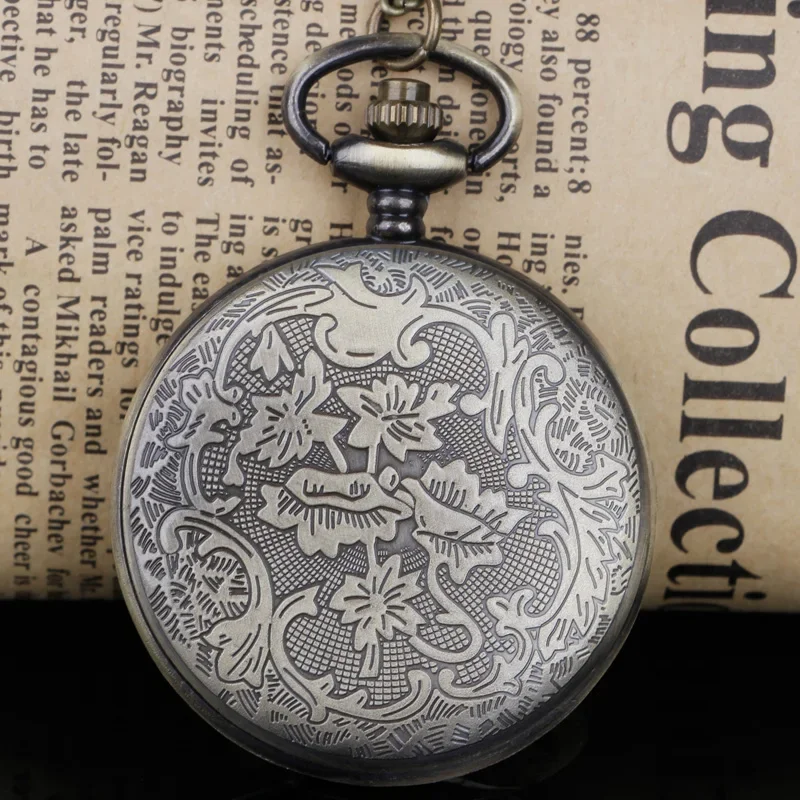 Vintage Bronze Engrave Chinese Style Dragon Design Quartz Pocket Watch With Necklace Chain Best Gift