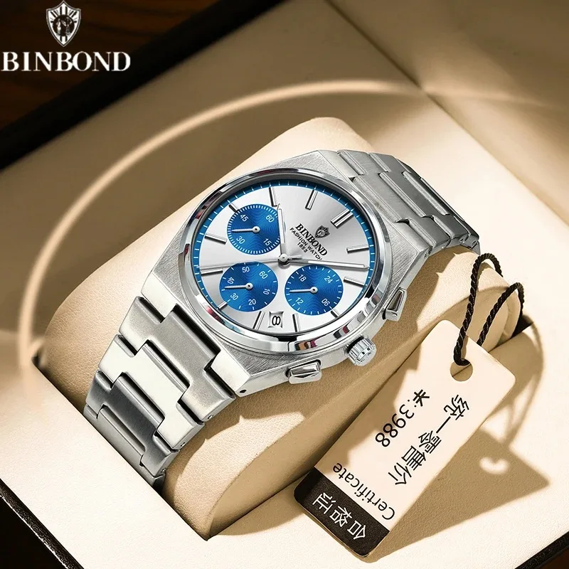 

BINBOND Men's Fashion Atmosphere Three Eyes Six Needles Chronograph Watch Night Glow Multi Functional Fashion Men Business Watch